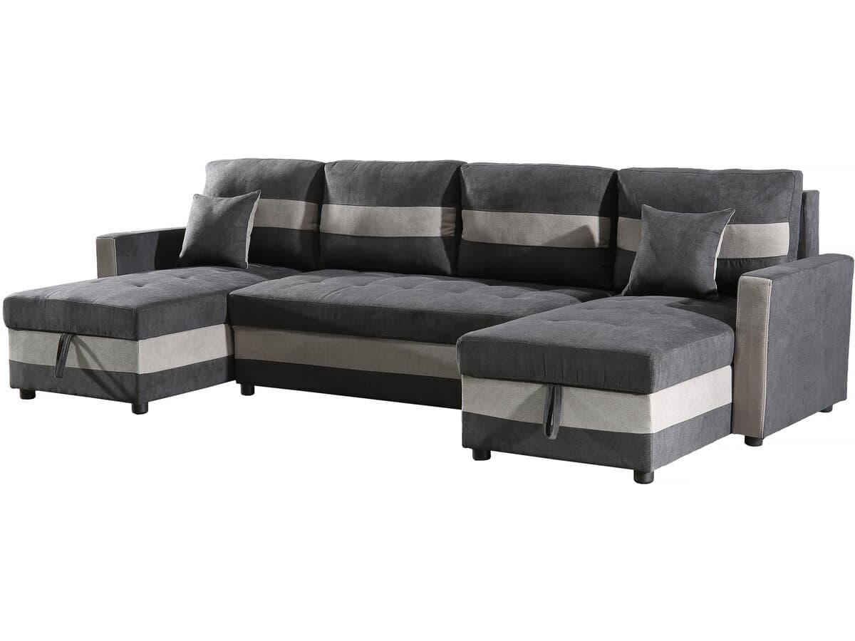 Canapé panoramique convertible avec coffres de rangement "Antoine" - 5 places - Gris foncé/ Gris clair